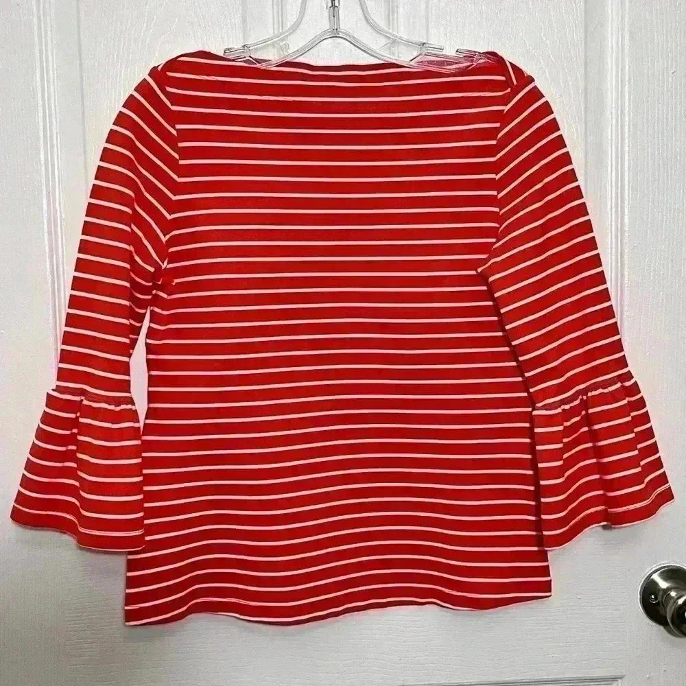 ADOLFO DOMINGUEZ Orange and White Striped Tiered Sleeve Top | size medium